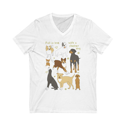 Fall In Love With A Shelter Dog | Unisex V - Neck Tee - Detezi Designs - 70585229004233102252