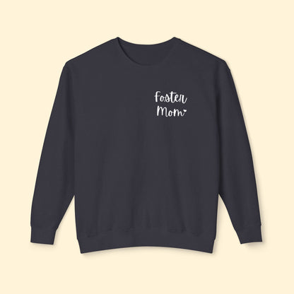 Foster Mom | Pocket Print | Lightweight Comfort Colors Crewneck Sweatshirt - Detezi Designs - 15154931955346571571