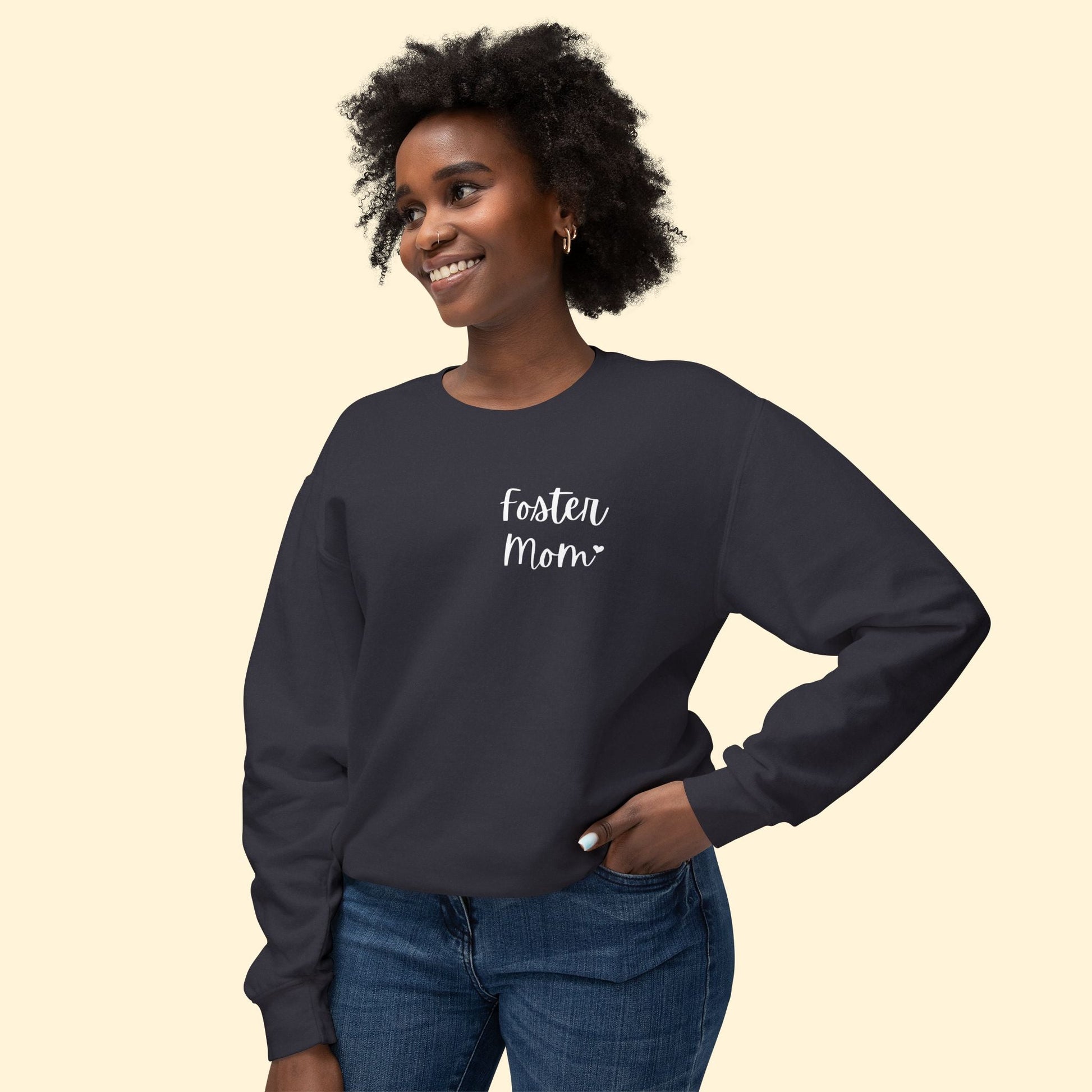 Foster Mom | Pocket Print | Lightweight Comfort Colors Crewneck Sweatshirt - Detezi Designs - 15434052825007666520