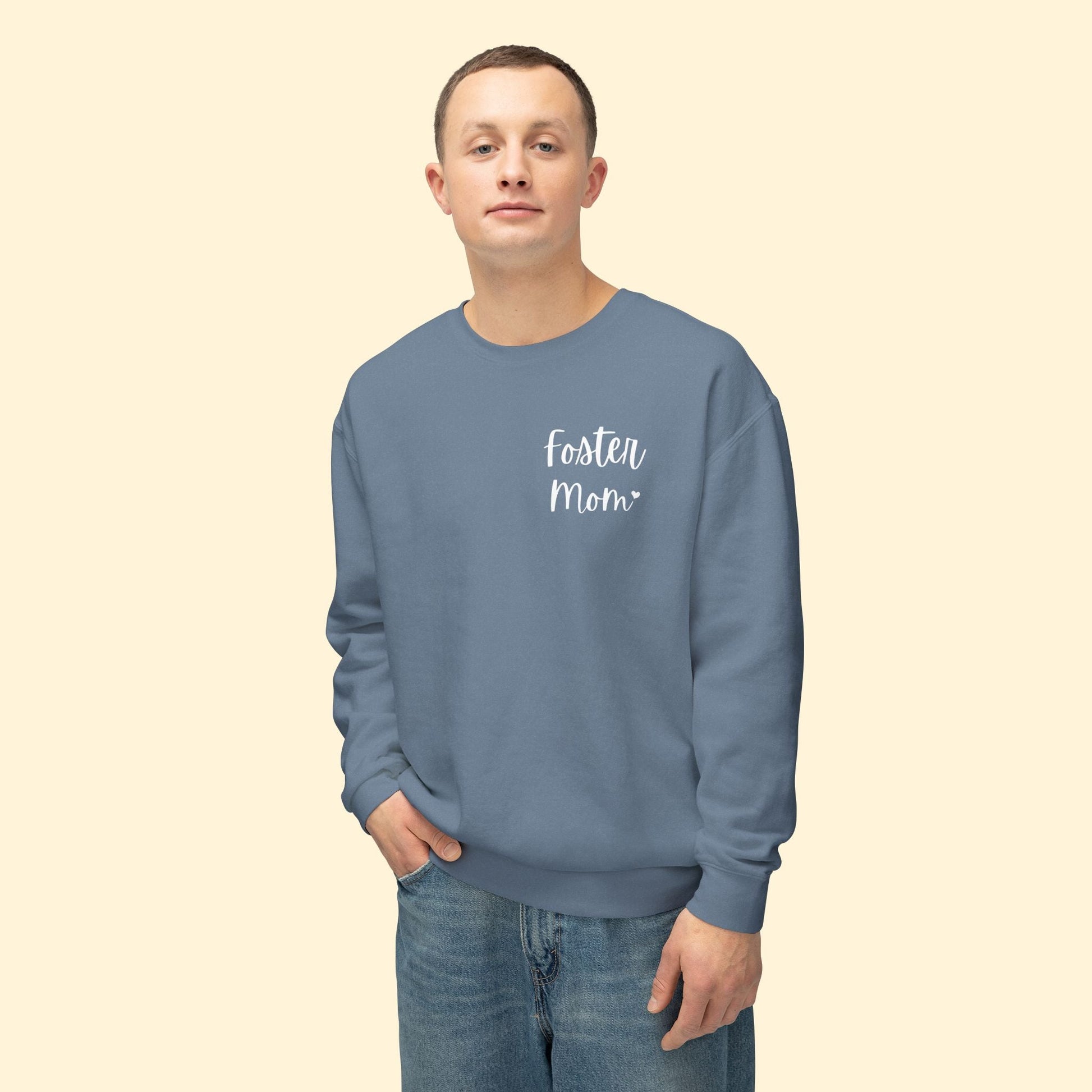 Foster Mom | Pocket Print | Lightweight Comfort Colors Crewneck Sweatshirt - Detezi Designs - 15434052825007666520