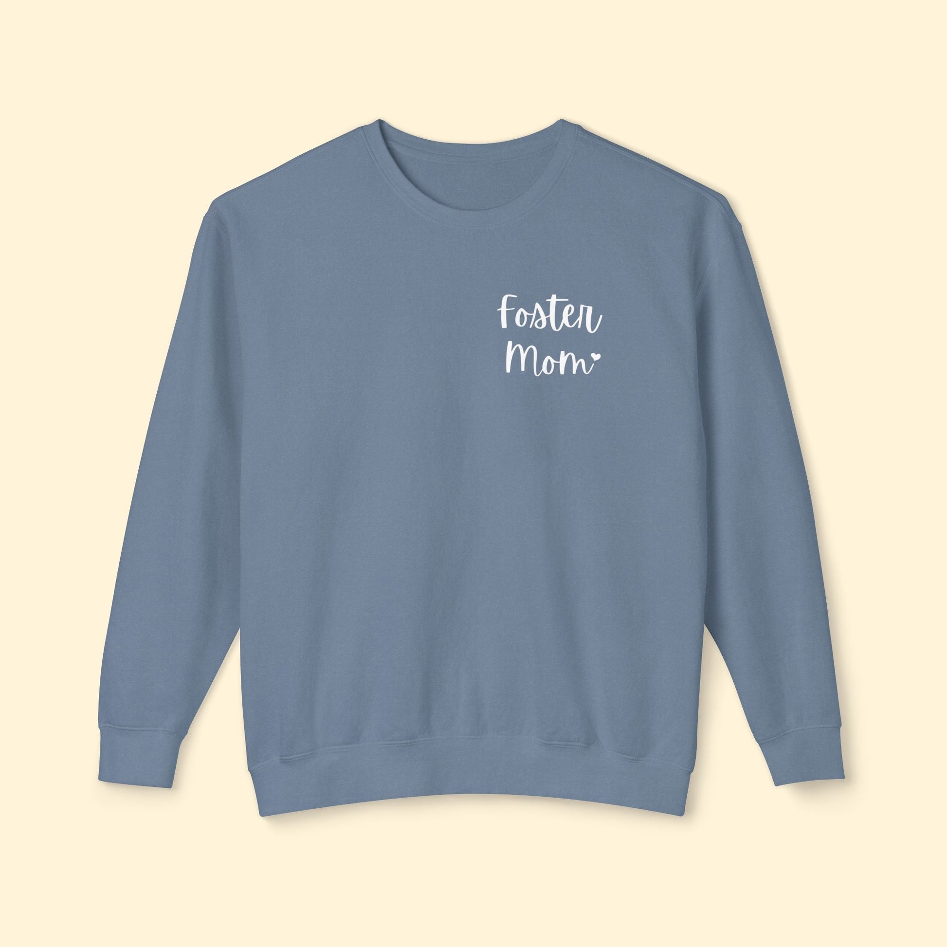 Foster Mom | Pocket Print | Lightweight Comfort Colors Crewneck Sweatshirt - Detezi Designs - 15969123903845879374