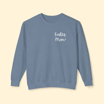 Foster Mom | Pocket Print | Lightweight Comfort Colors Crewneck Sweatshirt - Detezi Designs - 15969123903845879374