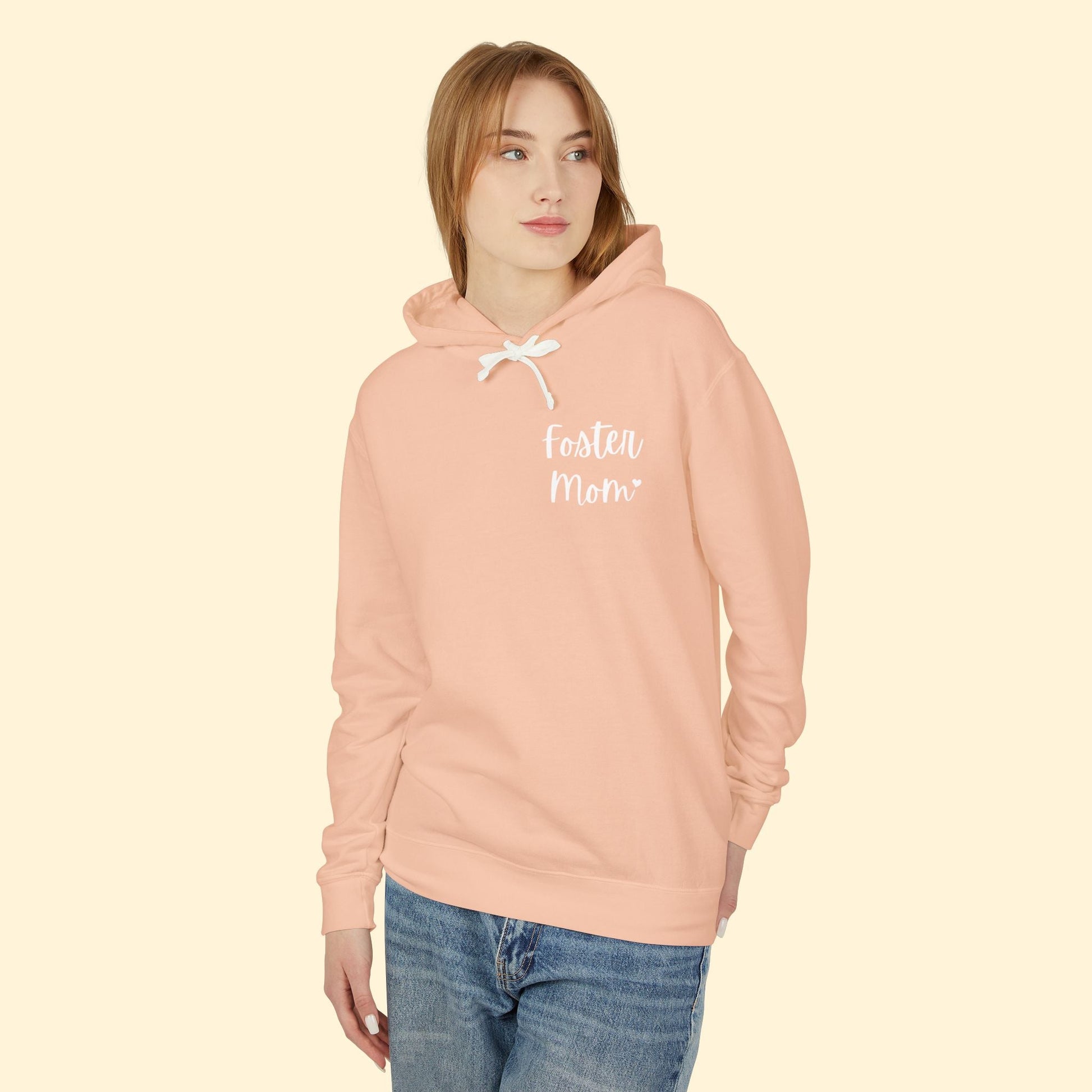 Foster Mom | Pocket Print | Lightweight Comfort Colors Hooded Sweatshirt - Detezi Designs - 32658650064625999510