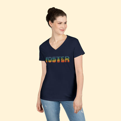 Foster | Retro | Ladies' V - Neck T-Shirt - Detezi Designs - 27016516953990512958