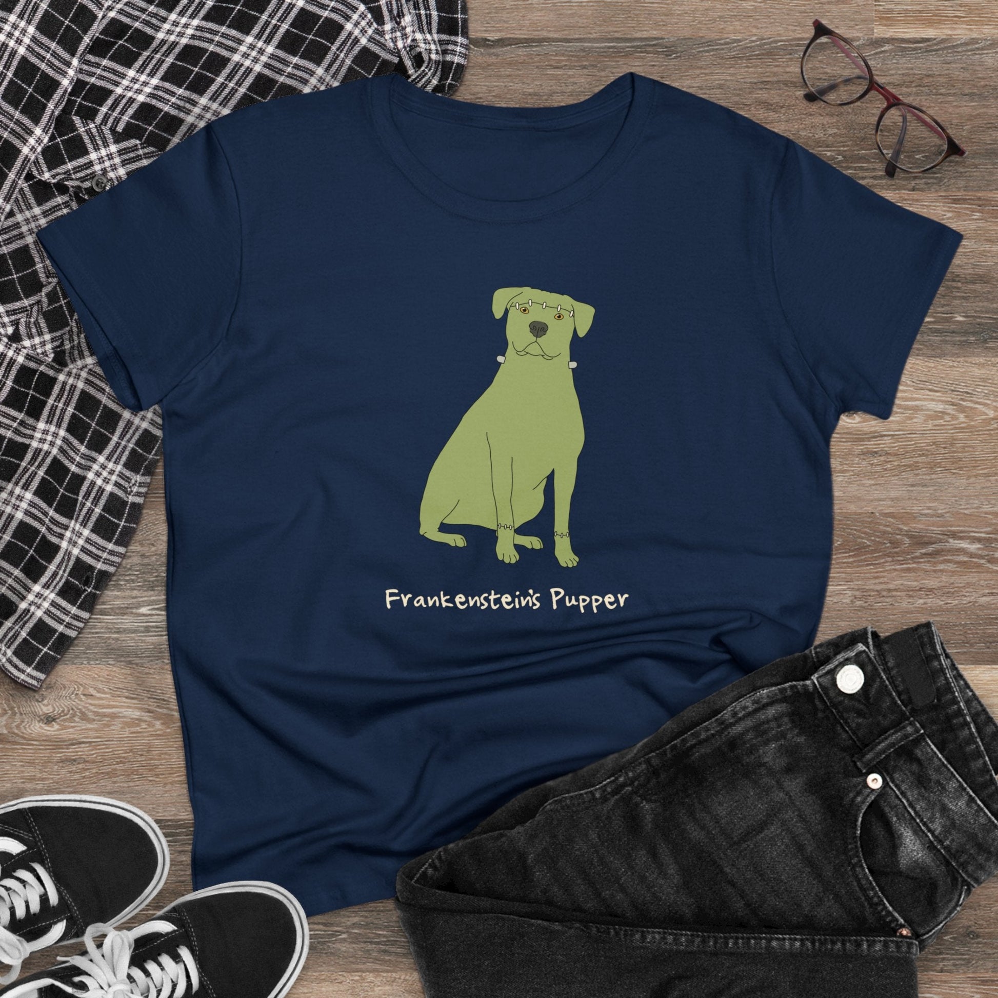 Frankenstein's Pupper | Women's Midweight Cotton Tee - Detezi Designs - 89232135418815179861