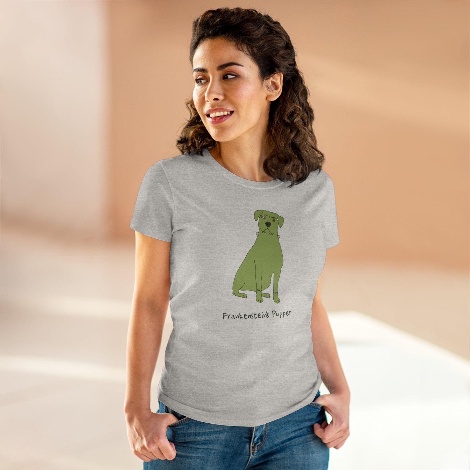 Frankenstein's Pupper | Women's Midweight Cotton Tee - Detezi Designs - 89232135418815179861