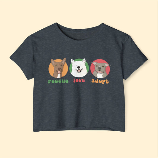 Gracie, Jolene, and Roo | FUNDRAISER for Michele's Rescue | Women's Festival Crop Top - Detezi Designs - 33300292437871531983