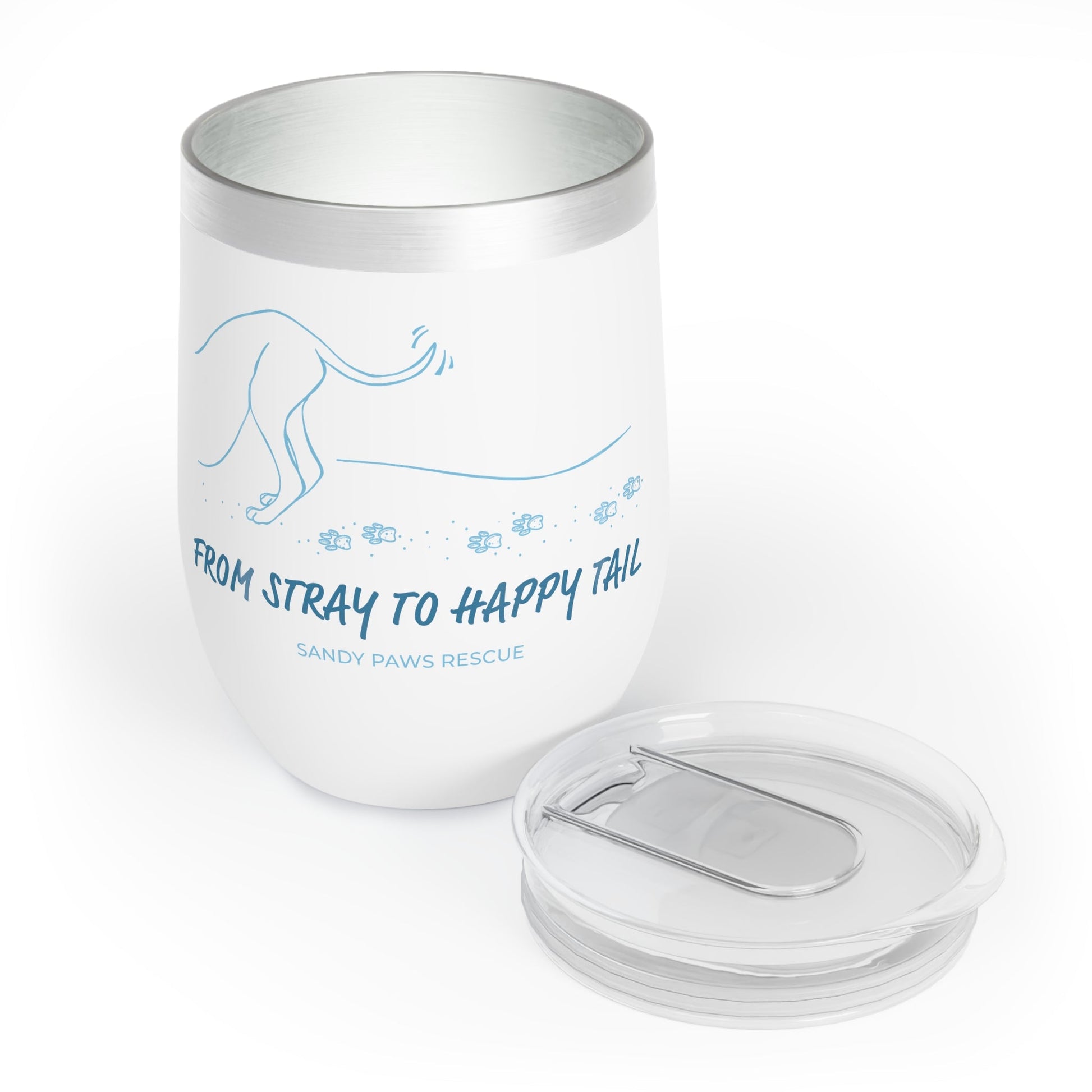 Happy Tail | FUNDRAISER for Sandy Paws Rescue | Wine Tumbler - Detezi Designs - 17842979226782178402