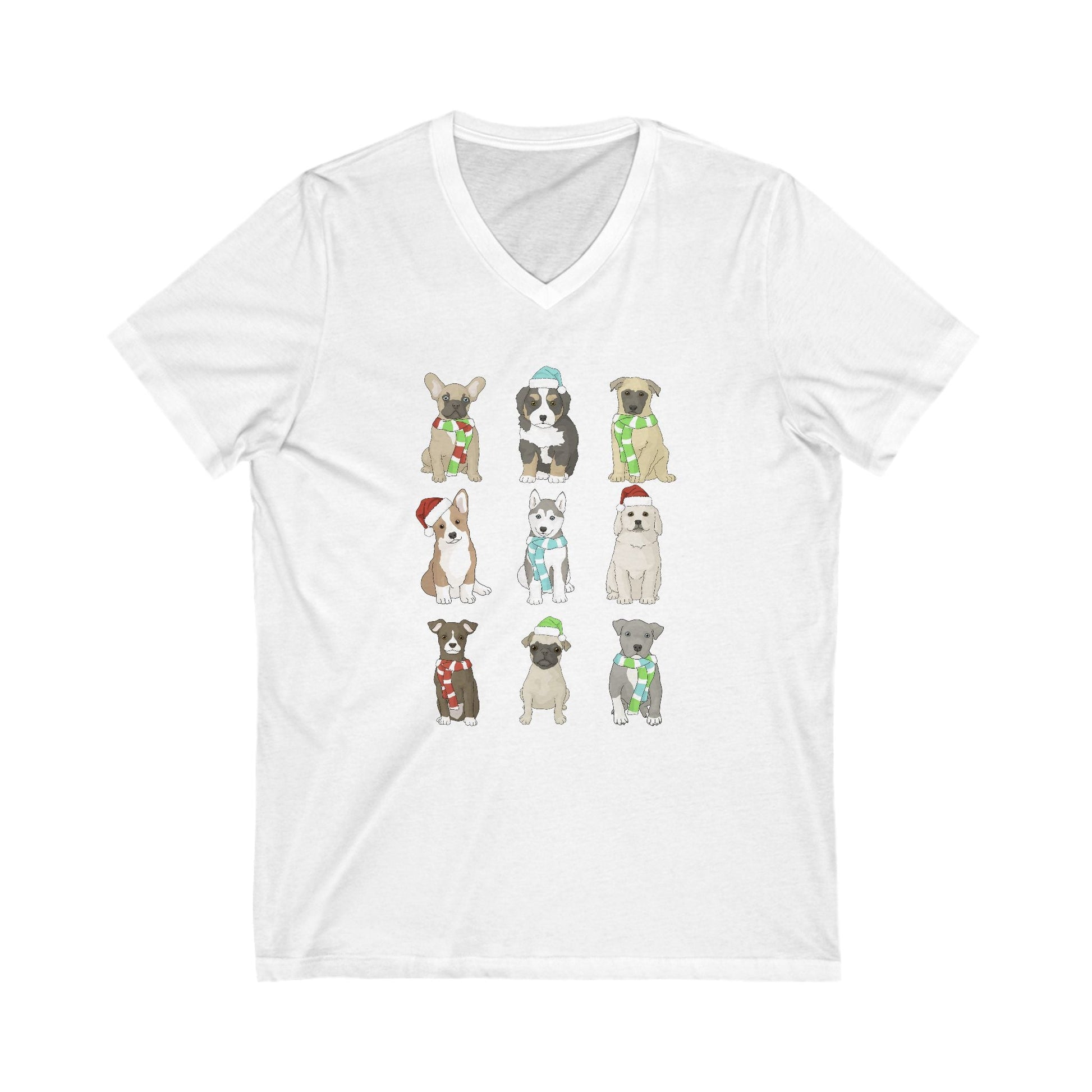 Holiday Puppies | Unisex V - Neck Tee - Detezi Designs - 12584653497178877313