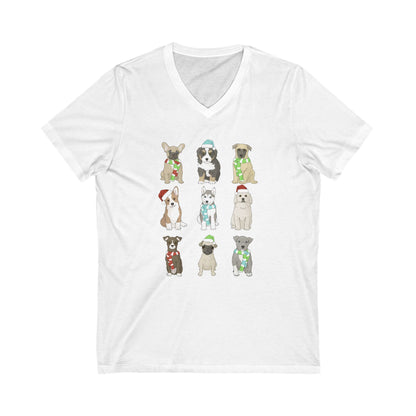 Holiday Puppies | Unisex V - Neck Tee - Detezi Designs - 12584653497178877313