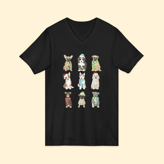 Holiday Puppies | Unisex V - Neck Tee - Detezi Designs - 14043240218450171783