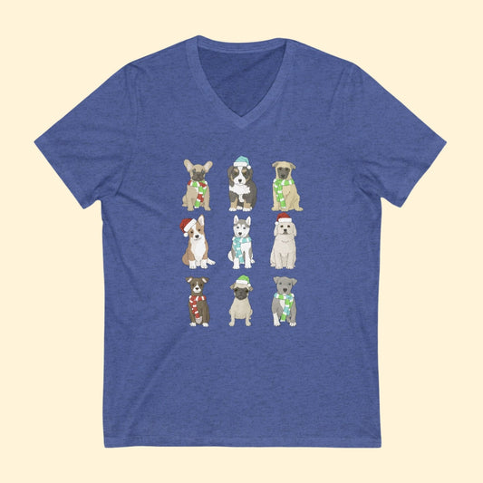 Holiday Puppies | Unisex V - Neck Tee - Detezi Designs - 14043240218450171783