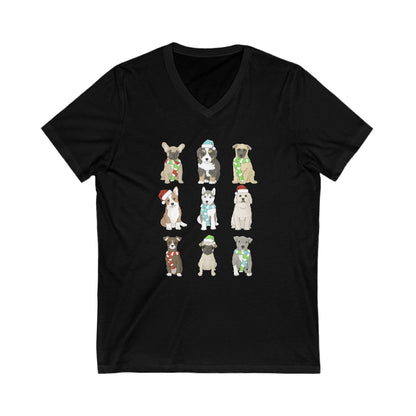 Holiday Puppies | Unisex V - Neck Tee - Detezi Designs - 14043240218450171783