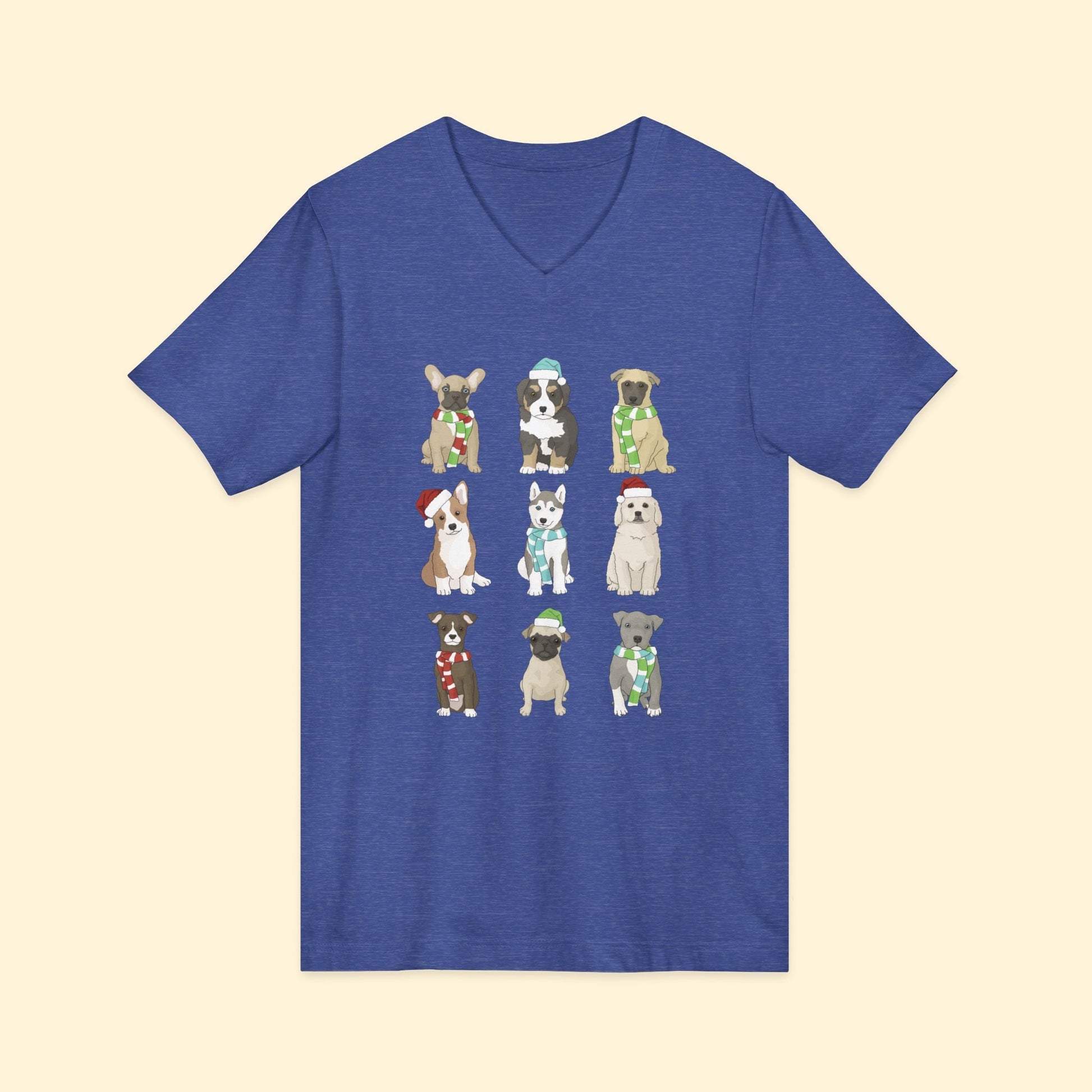Holiday Puppies | Unisex V - Neck Tee - Detezi Designs - 32100524247576060672