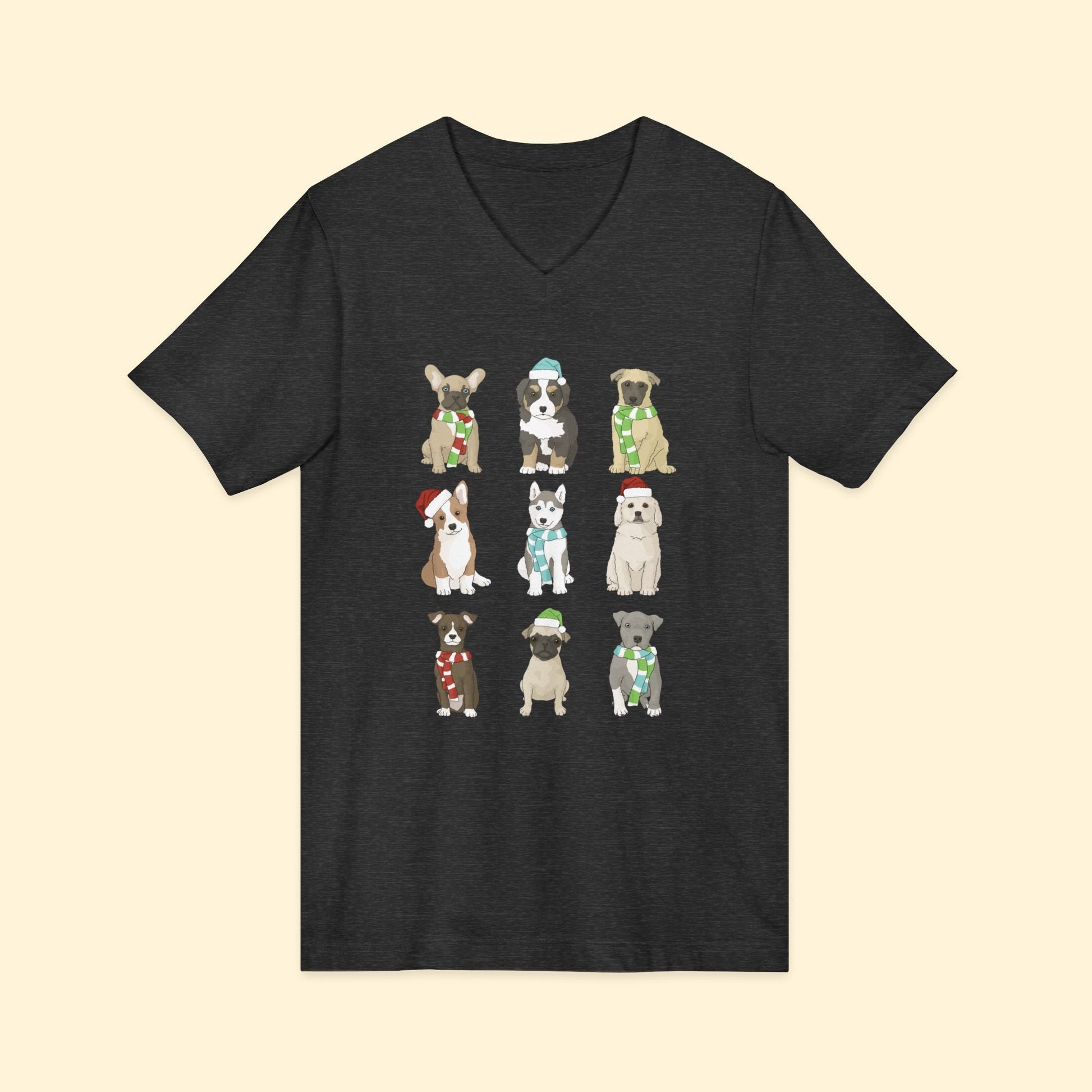Holiday Puppies | Unisex V - Neck Tee - Detezi Designs - 48436142191517841741