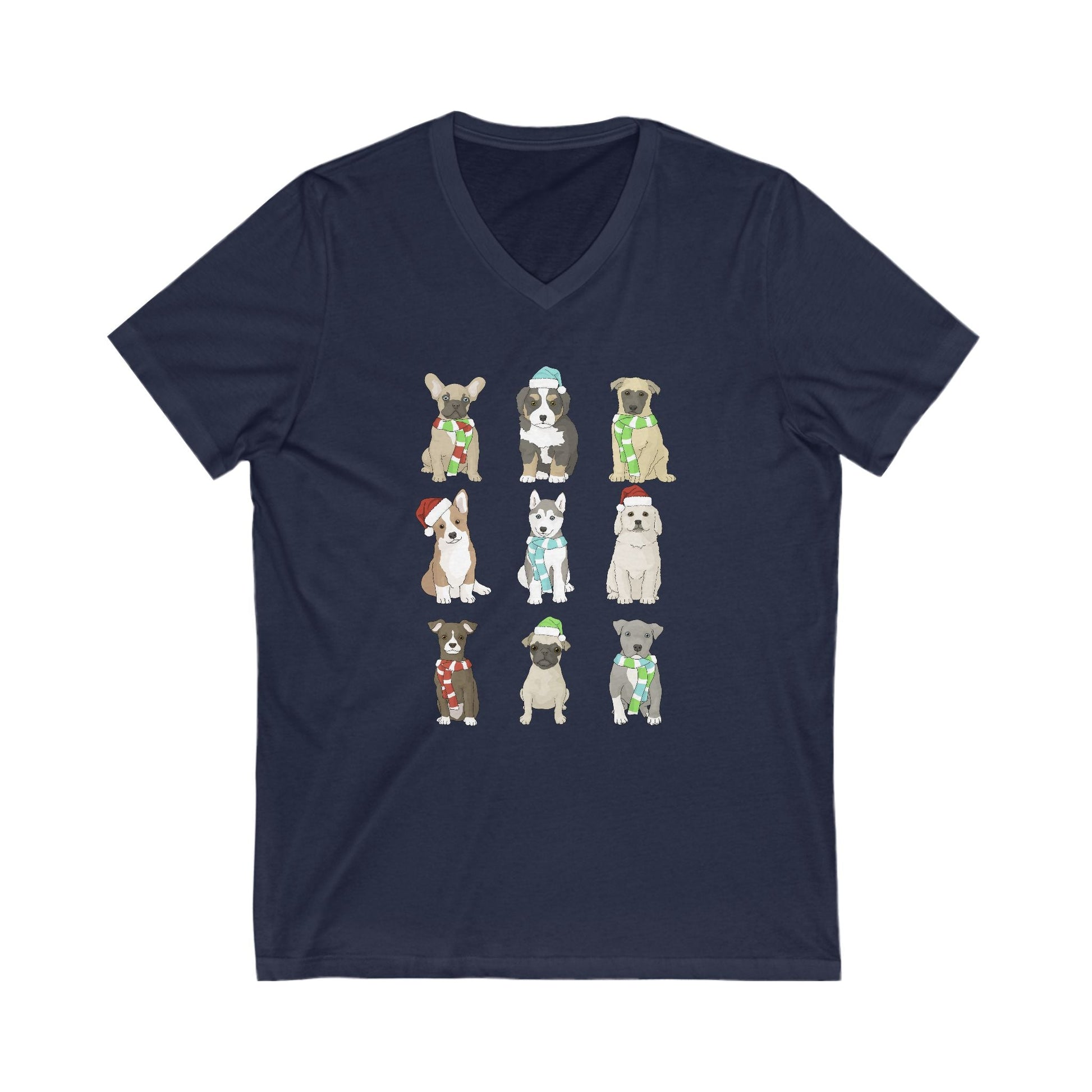 Holiday Puppies | Unisex V - Neck Tee - Detezi Designs - 93618450816324309090