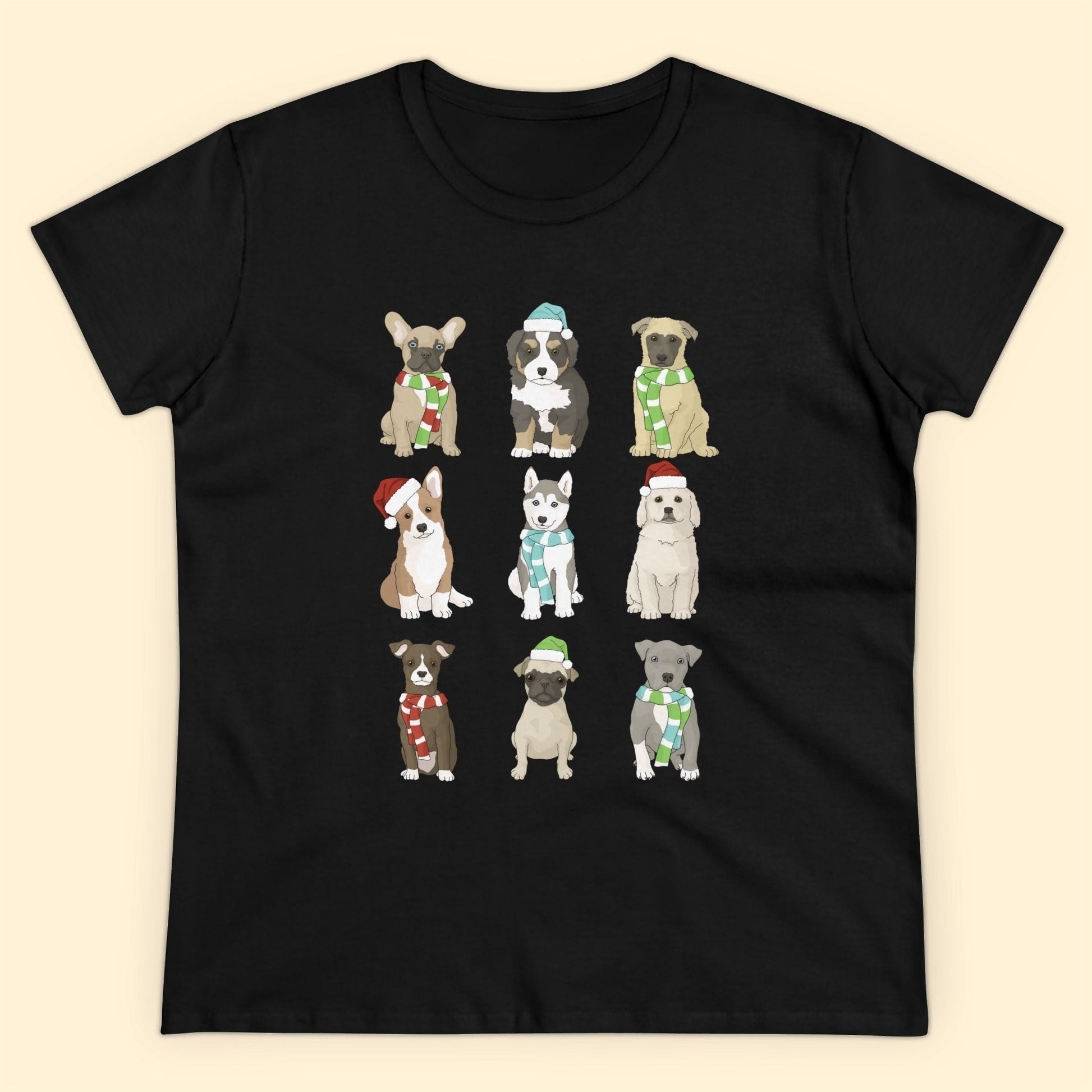 Holiday Puppies | Women's Midweight Cotton Tee - Detezi Designs - 14774697566186682321