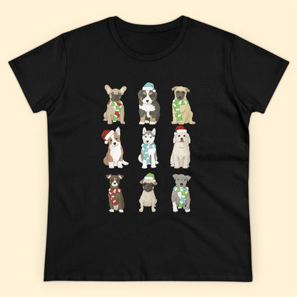 Holiday Puppies | Women's Midweight Cotton Tee - Detezi Designs - 14774697566186682321