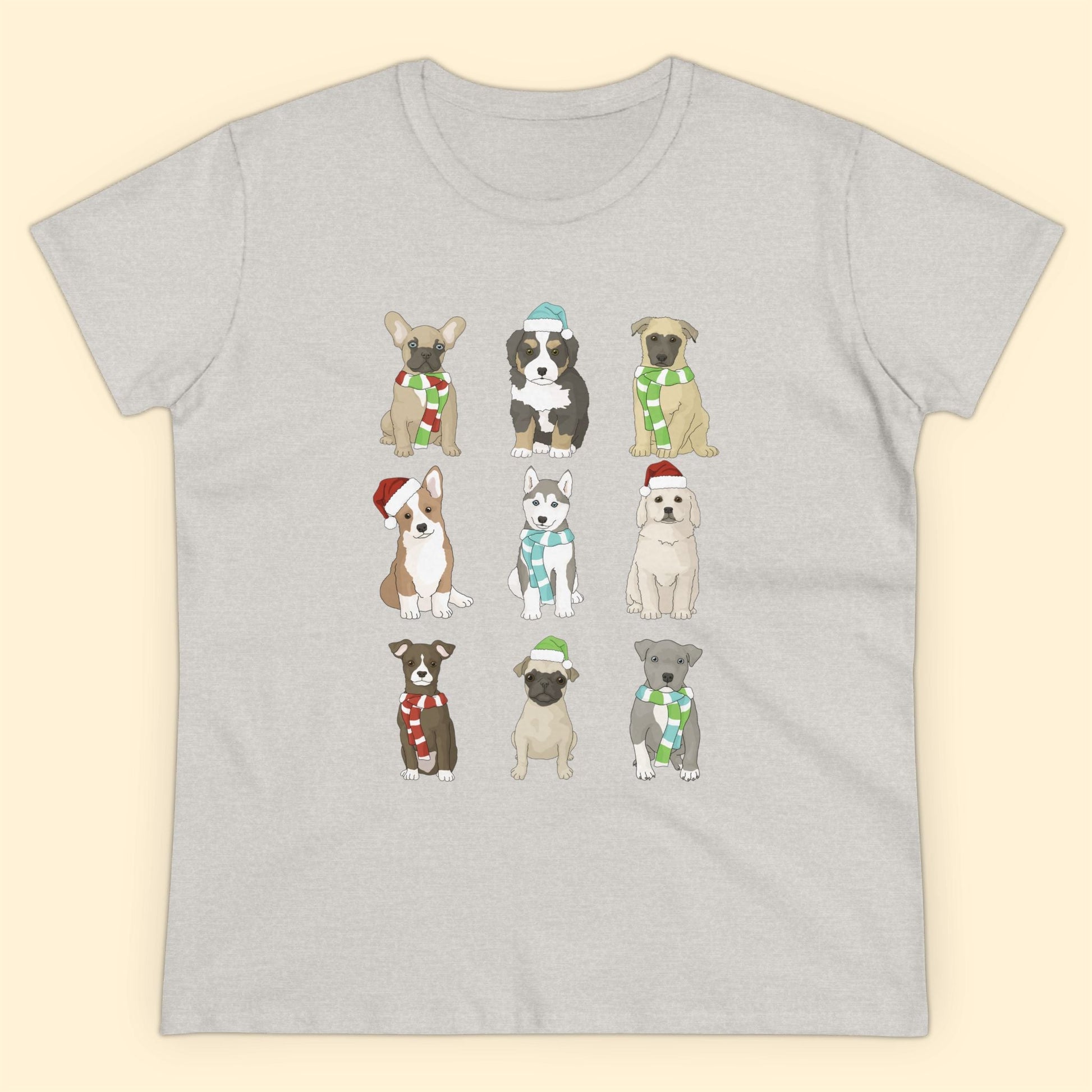 Holiday Puppies | Women's Midweight Cotton Tee - Detezi Designs - 14945169454408352353