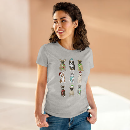 Holiday Puppies | Women's Midweight Cotton Tee - Detezi Designs - 14945169454408352353