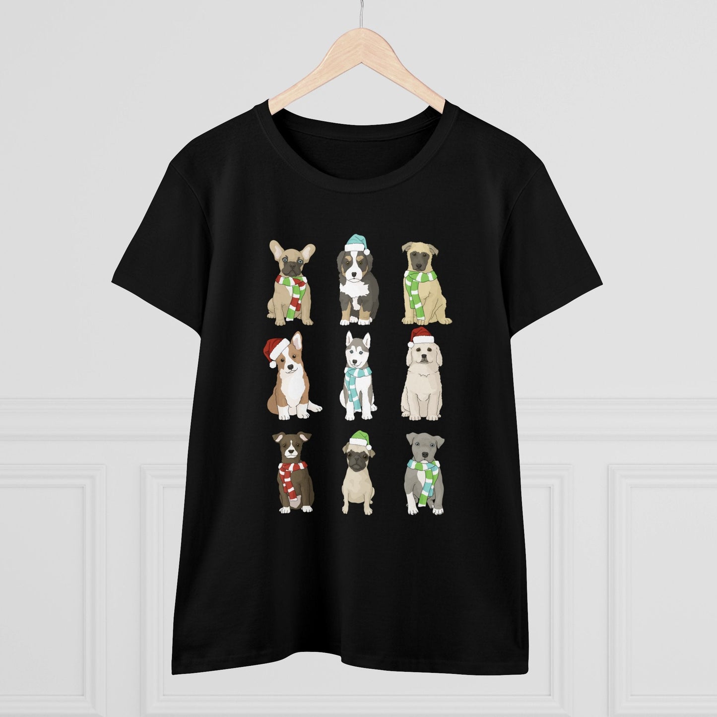 Holiday Puppies | Women's Midweight Cotton Tee - Detezi Designs - 14945169454408352353