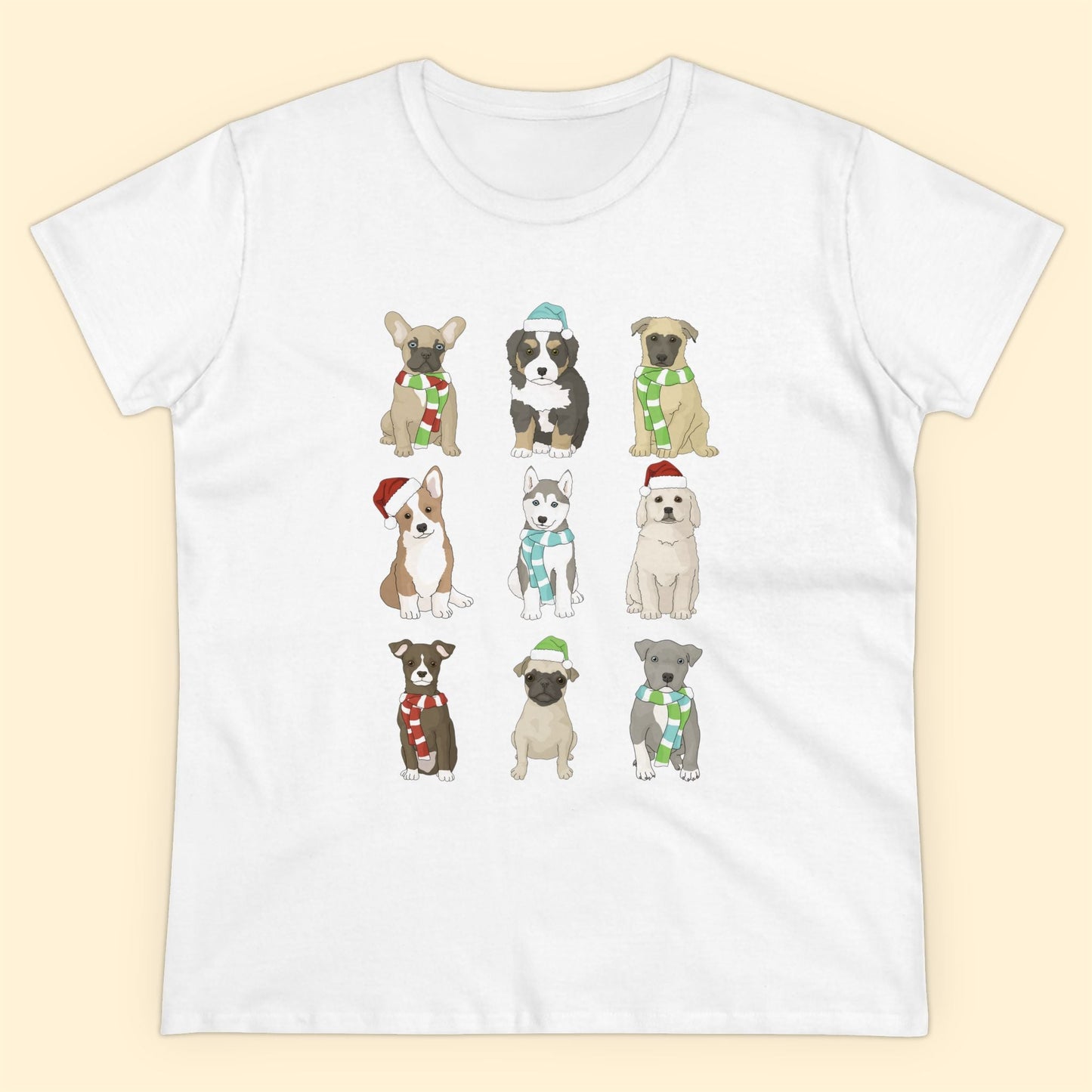 Holiday Puppies | Women's Midweight Cotton Tee - Detezi Designs - 27966849159793638665