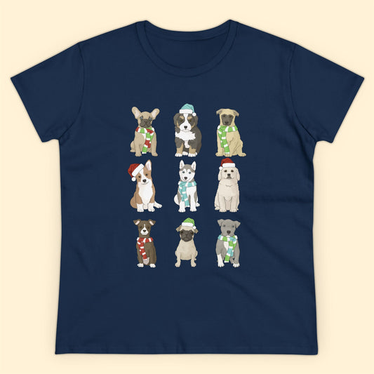 Holiday Puppies | Women's Midweight Cotton Tee - Detezi Designs - 61094169826284013059