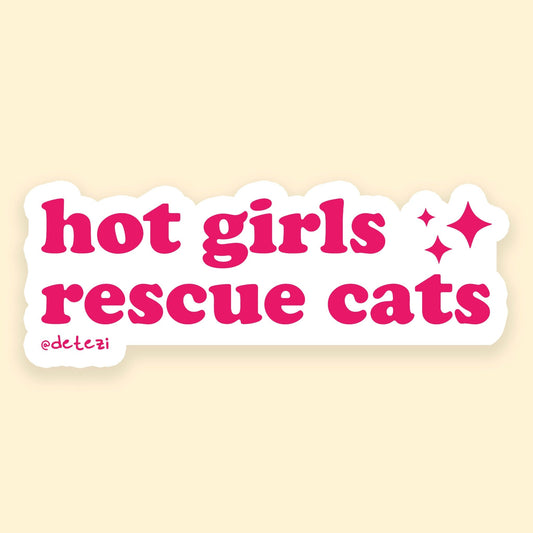 Hot Girls Rescue Cats | 4" Vinyl Sticker - Detezi Designs - 