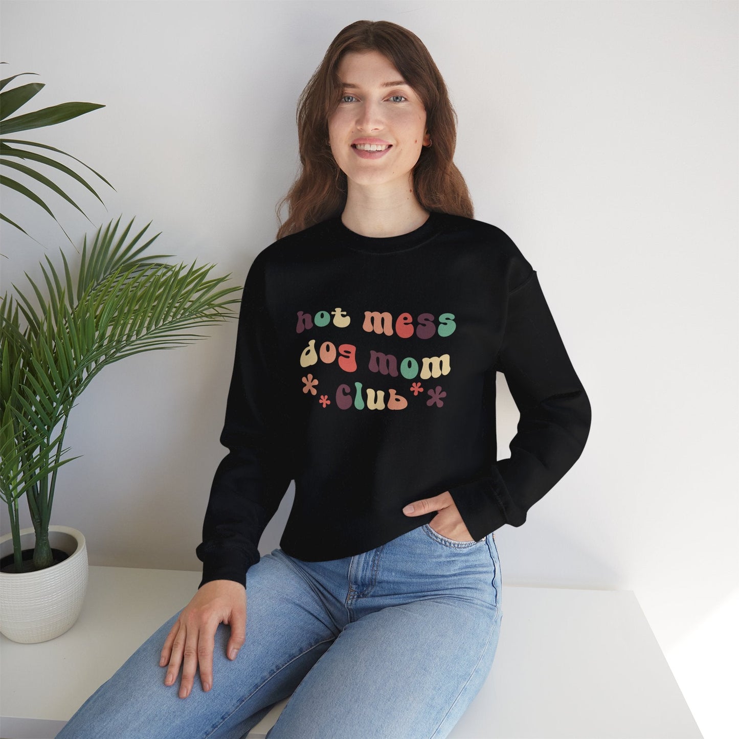 Hot Mess Dog Mom Club | Crewneck Sweatshirt - Detezi Designs - 25229664023136978692