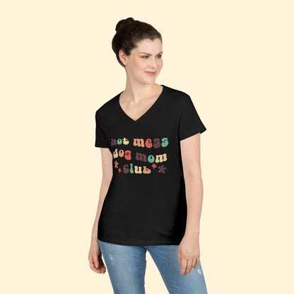 Hot Mess Dog Mom Club | Ladies' V - Neck T-Shirt - Detezi Designs - 18885407091036578864