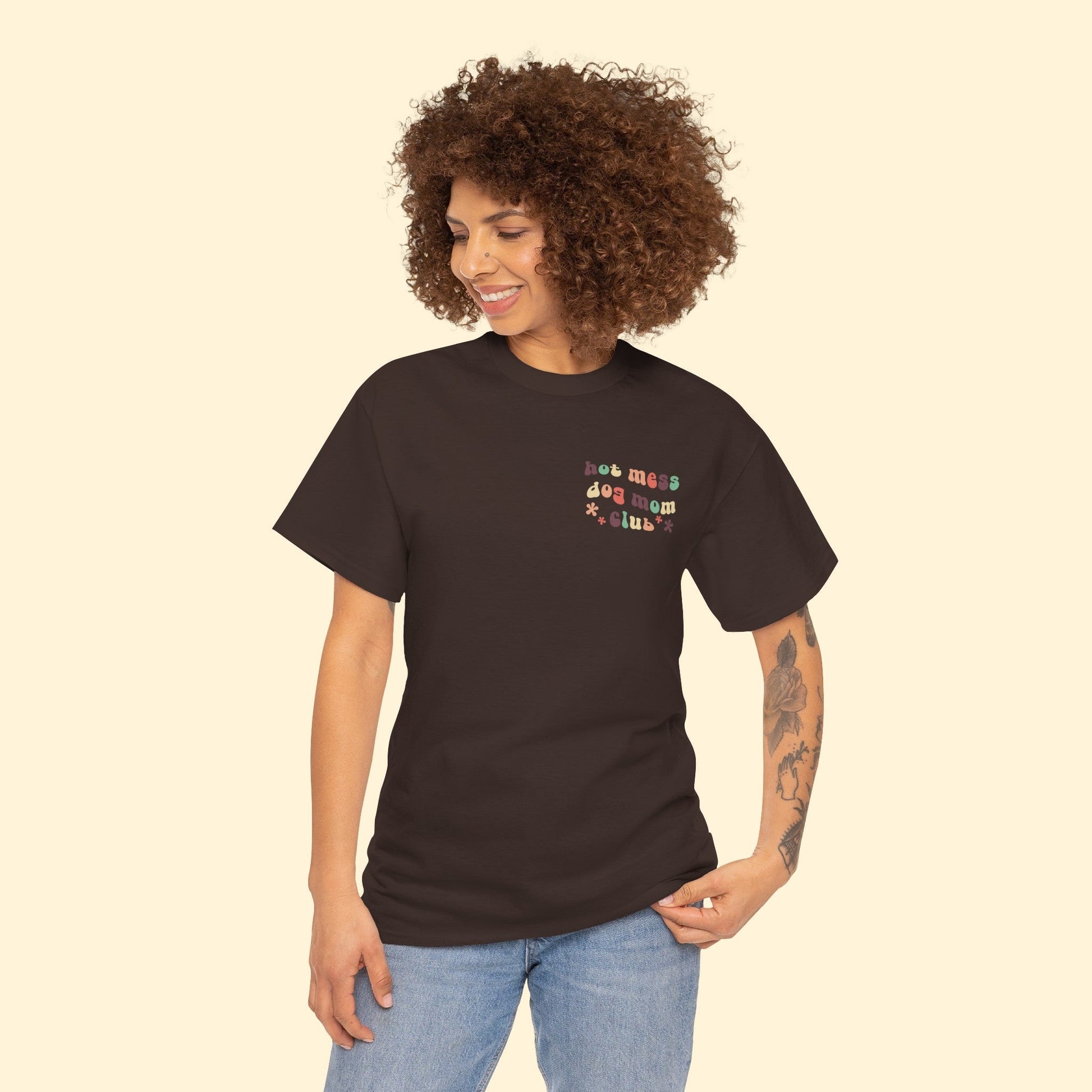 Hot Mess Dog Mom Club | Pocket Print | Unisex T - shirt - Detezi Designs - 21810016426042256385