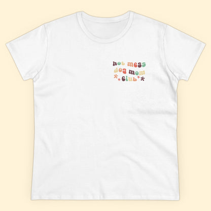 Hot Mess Dog Mom Club | Pocket Print | Women's Midweight Cotton Tee - Detezi Designs - 11656498753807546512