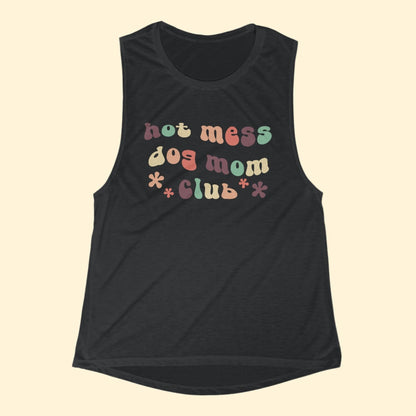 Hot Mess Dog Mom Club | Women's Flowy Scoop Muscle Tank - Detezi Designs - 32129081123712259658