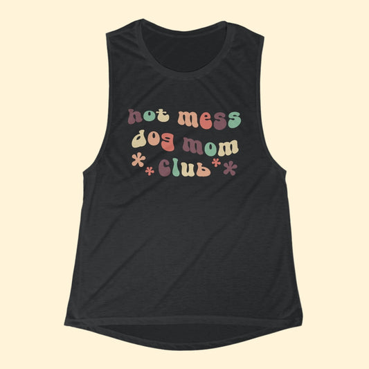 Hot Mess Dog Mom Club | Women's Flowy Scoop Muscle Tank - Detezi Designs - 32129081123712259658