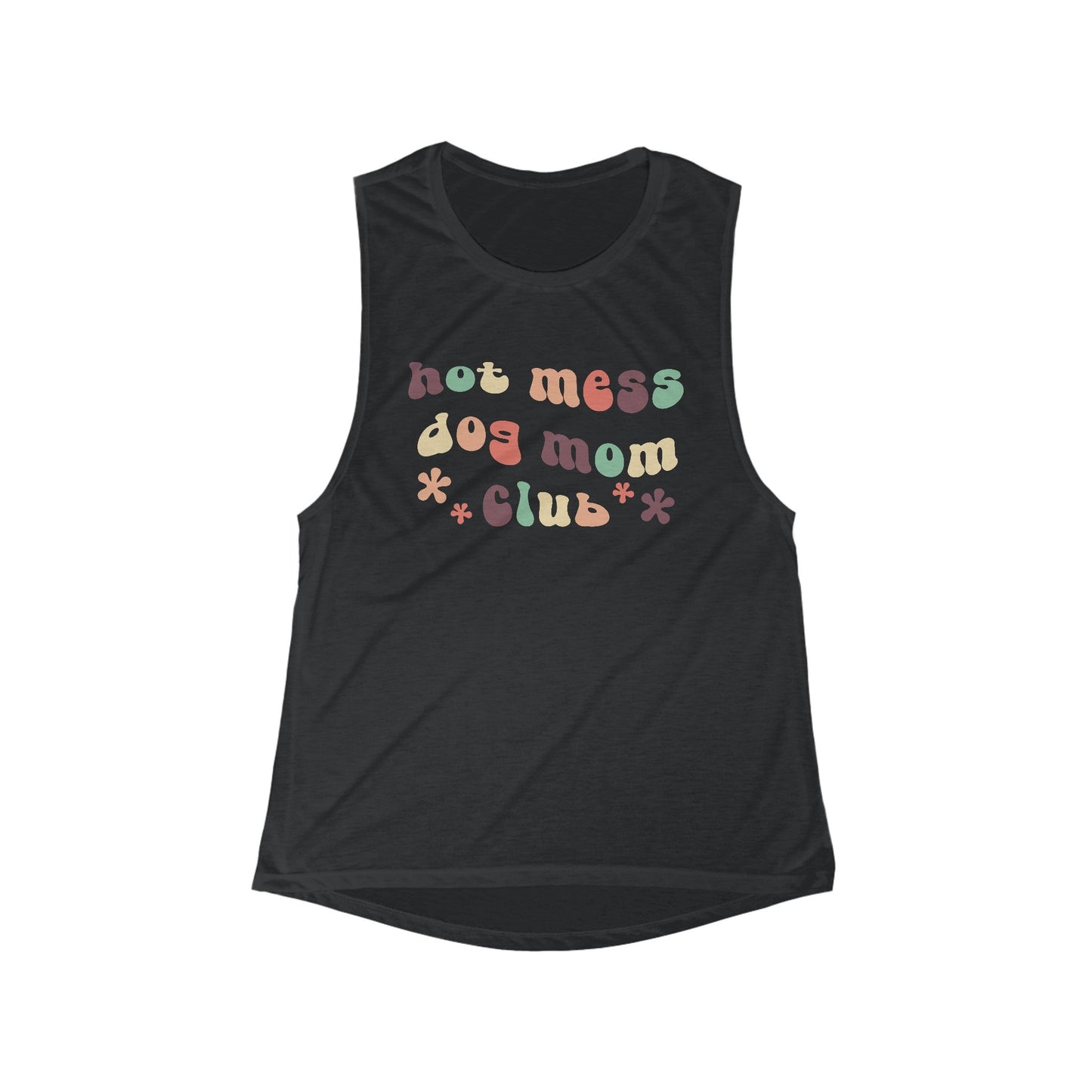 Hot Mess Dog Mom Club | Women's Flowy Scoop Muscle Tank - Detezi Designs - 64911516608131561870