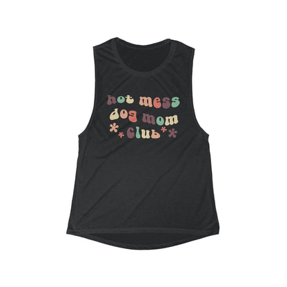 Hot Mess Dog Mom Club | Women's Flowy Scoop Muscle Tank - Detezi Designs - 64911516608131561870