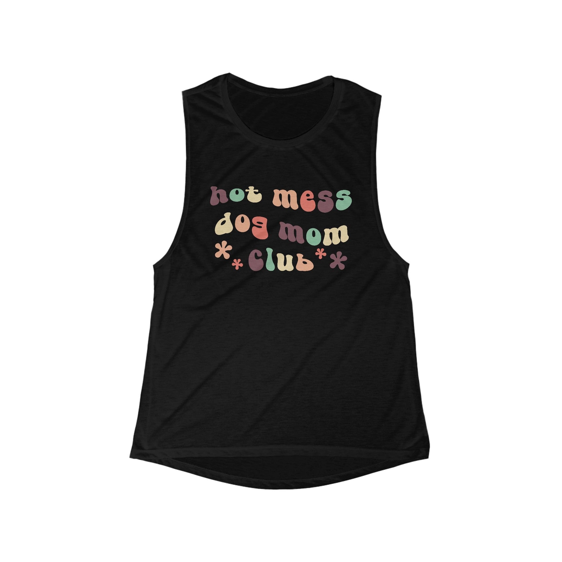 Hot Mess Dog Mom Club | Women's Flowy Scoop Muscle Tank - Detezi Designs - 72717975800779820270