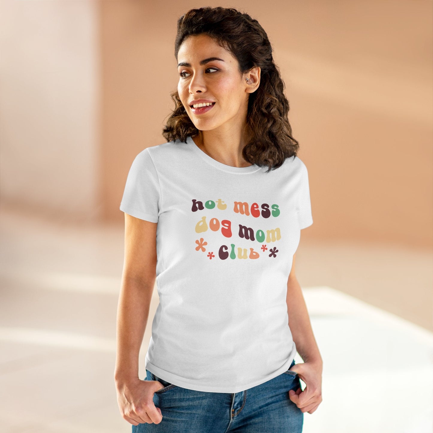 Hot Mess Dog Mom Club | Women's Midweight Cotton Tee - Detezi Designs - 23026191412545232632