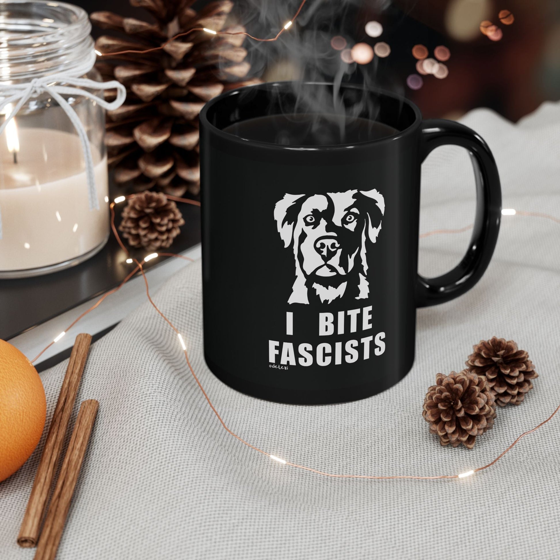 I Bite Fascists | Black Mug (11oz, 15oz) - Detezi Designs - 21885388953344814996