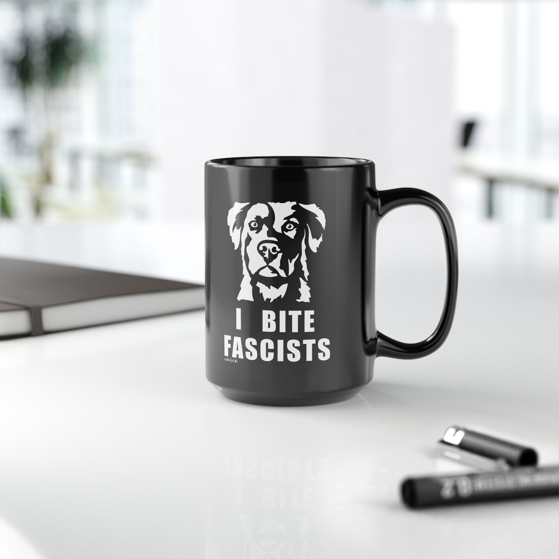 I Bite Fascists | Black Mug (11oz, 15oz) - Detezi Designs - 21885388953344814996