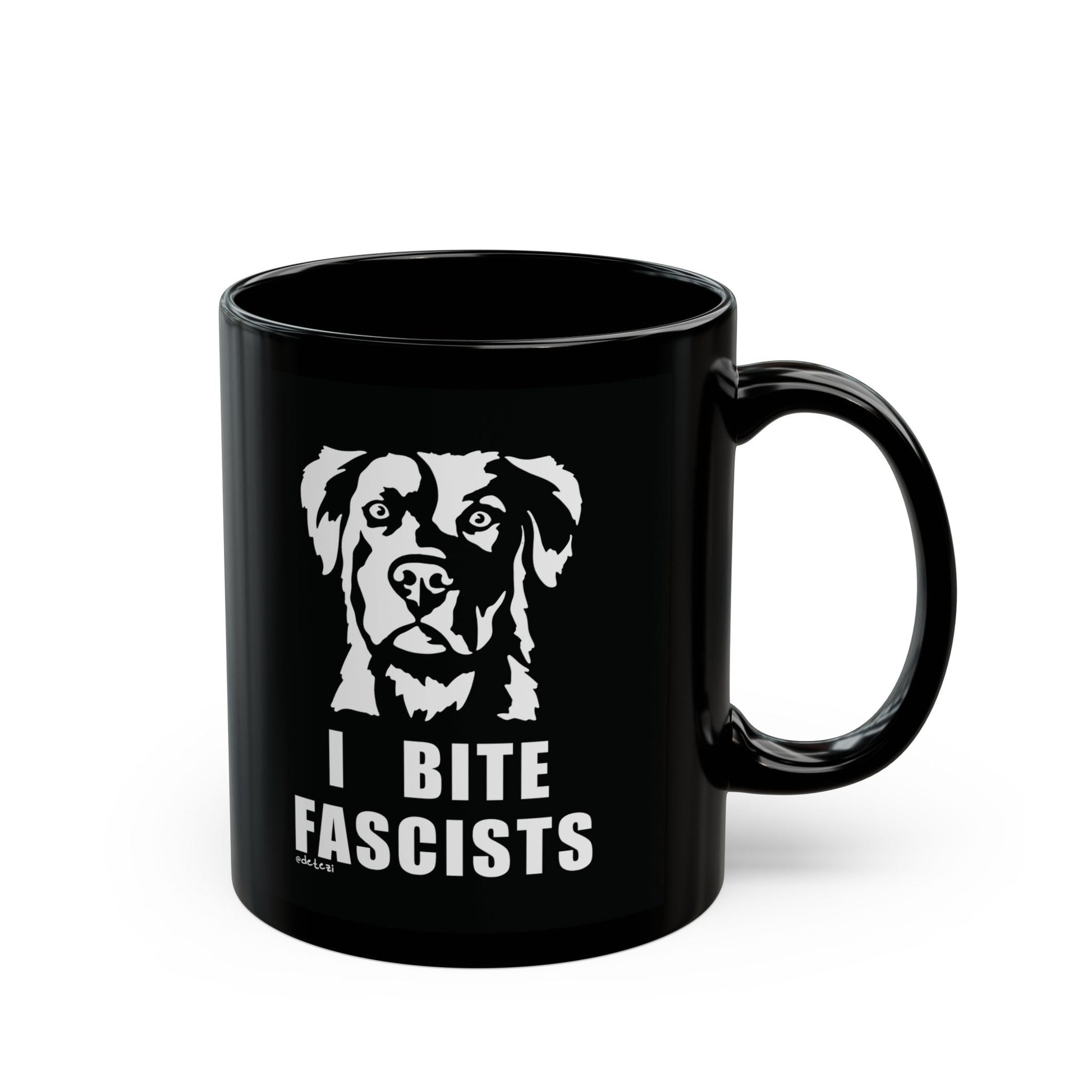 I Bite Fascists | Black Mug (11oz, 15oz) - Detezi Designs - 21885388953344814996