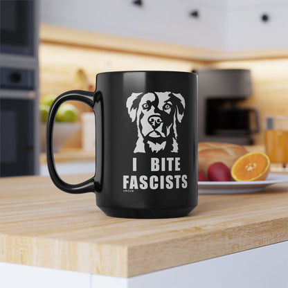 I Bite Fascists | Black Mug (11oz, 15oz) - Detezi Designs - 28192578729027258768