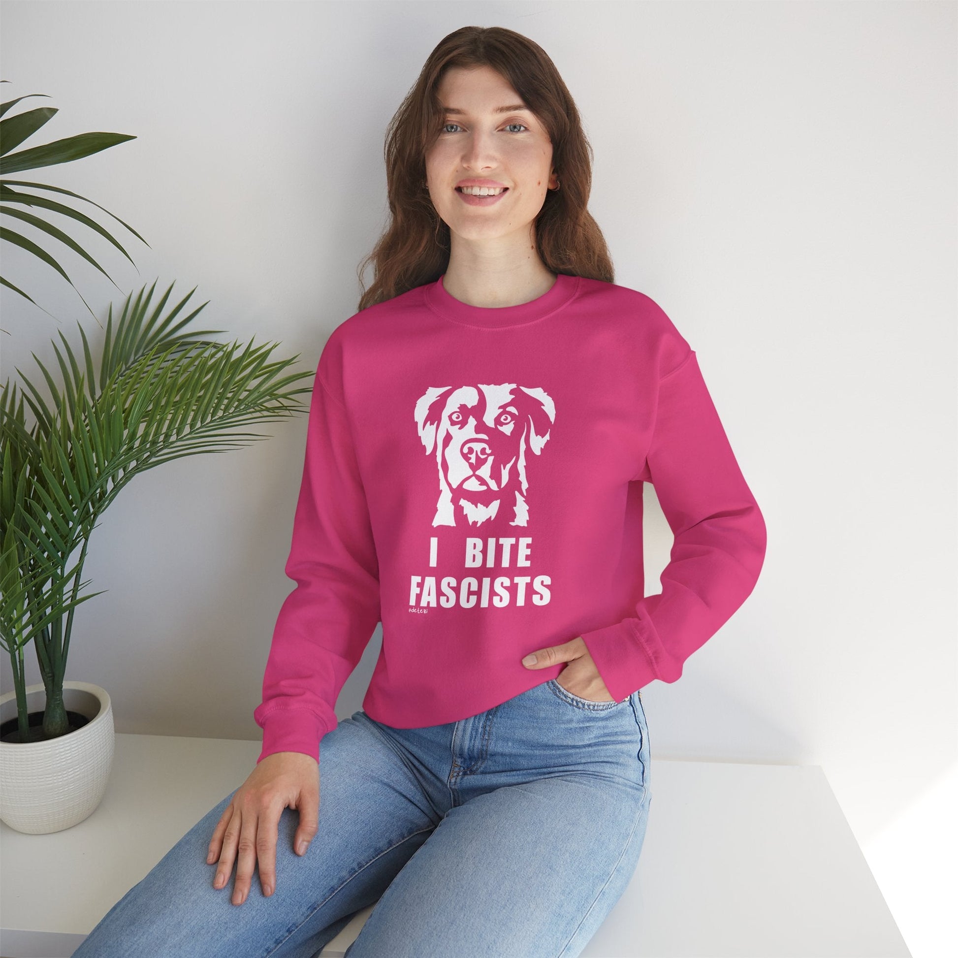 I Bite Fascists | Crewneck Sweatshirt - Detezi Designs - 29597789675395624334