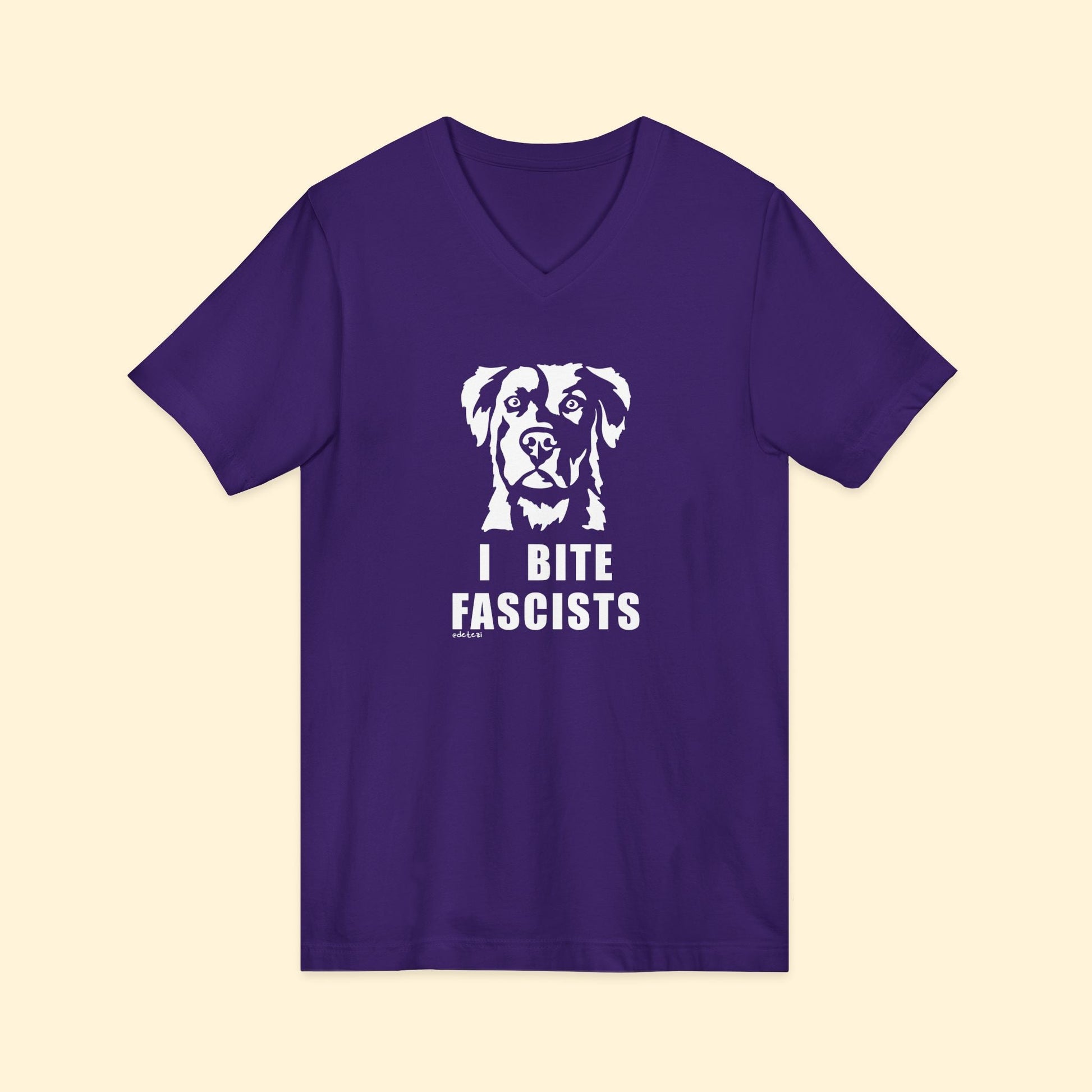 I Bite Fascists | Unisex V - Neck Tee - Detezi Designs - 32259107779394312169