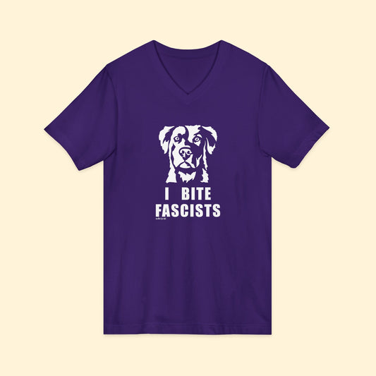 I Bite Fascists | Unisex V - Neck Tee - Detezi Designs - 32259107779394312169