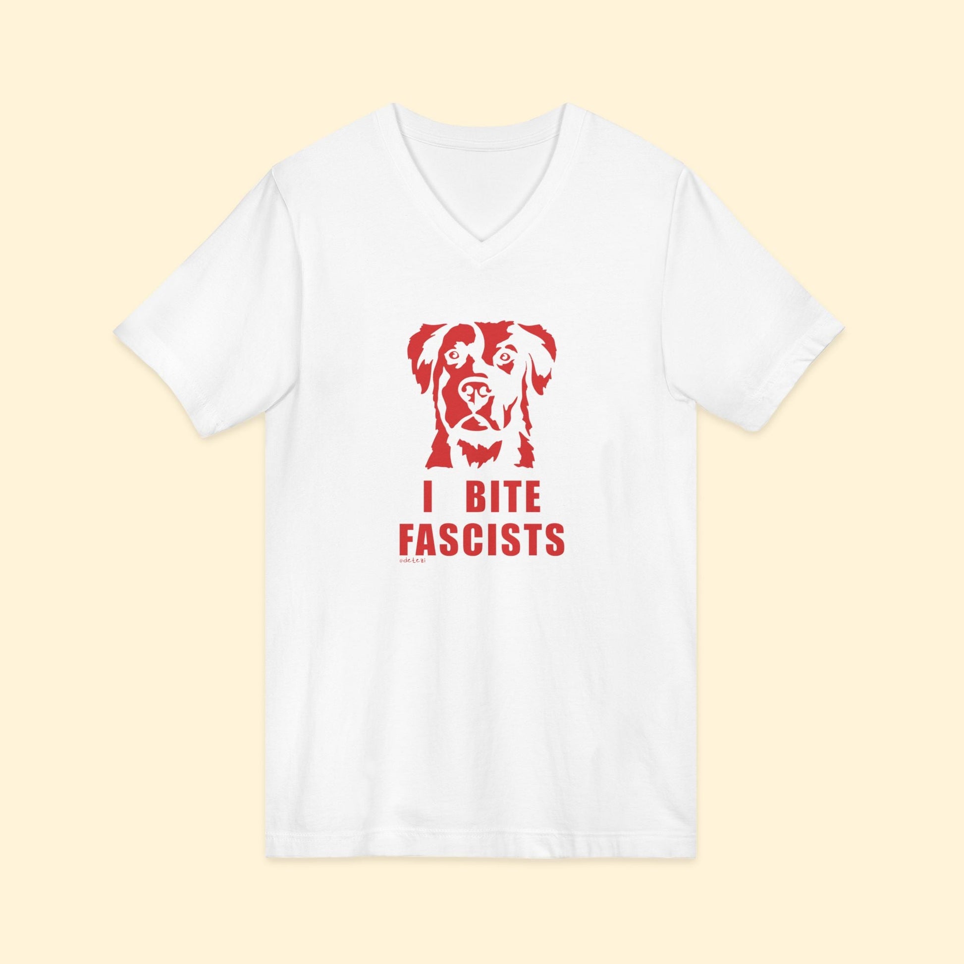 I Bite Fascists | Unisex V - Neck Tee - Detezi Designs - 33665324082990079166