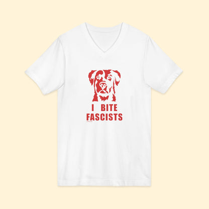 I Bite Fascists | Unisex V - Neck Tee - Detezi Designs - 33665324082990079166