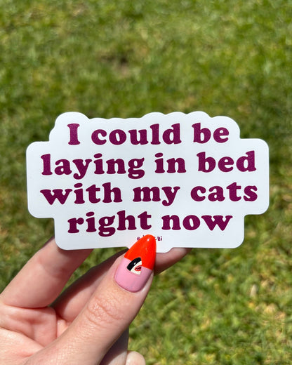 I Could Be Laying In Bed With My Cats Right Now | Vinyl Sticker - Detezi Designs-