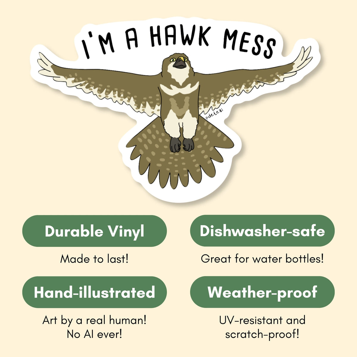 I'm A Hawk Mess | Vinyl Sticker - Detezi Designs-