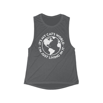 It's My Cat's World | Women's Flowy Scoop Muscle Tank - Detezi Designs-85447184583255974979